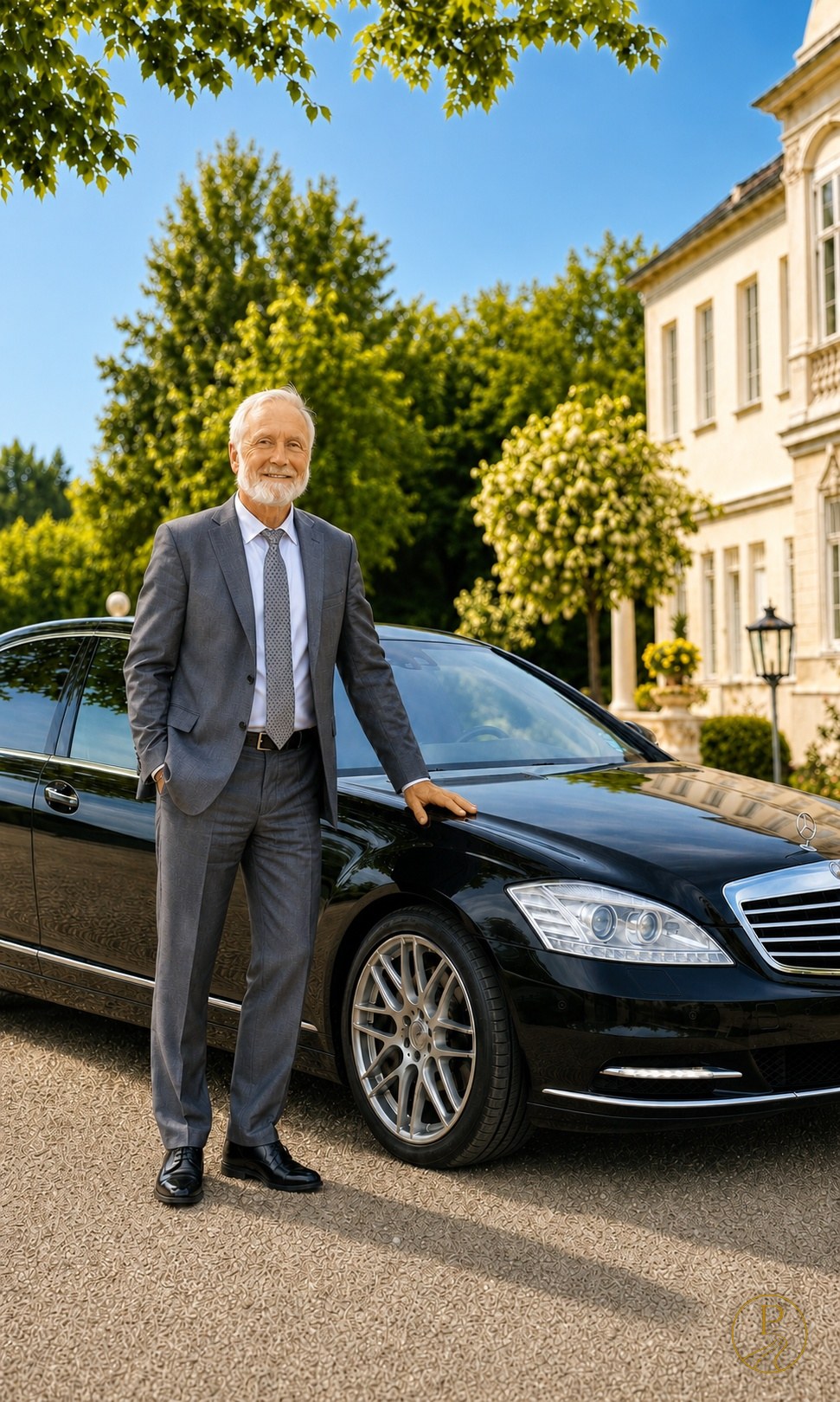 Hillar Mercedes-Benz S350 Long auto kõrval piduliku mõisa ees
